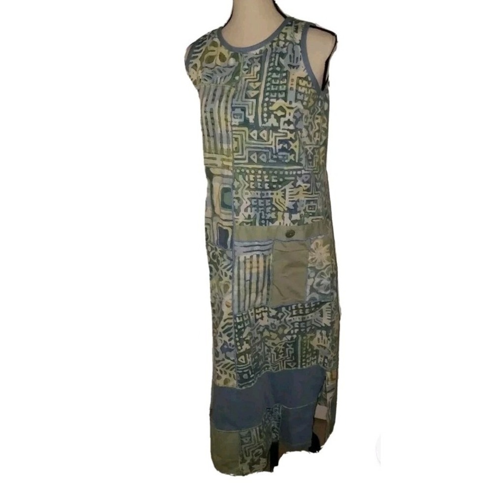 Winter Sun Art to Wear Patchwork Boho Sleeveless Shift Dress‎ Artsy Womens S